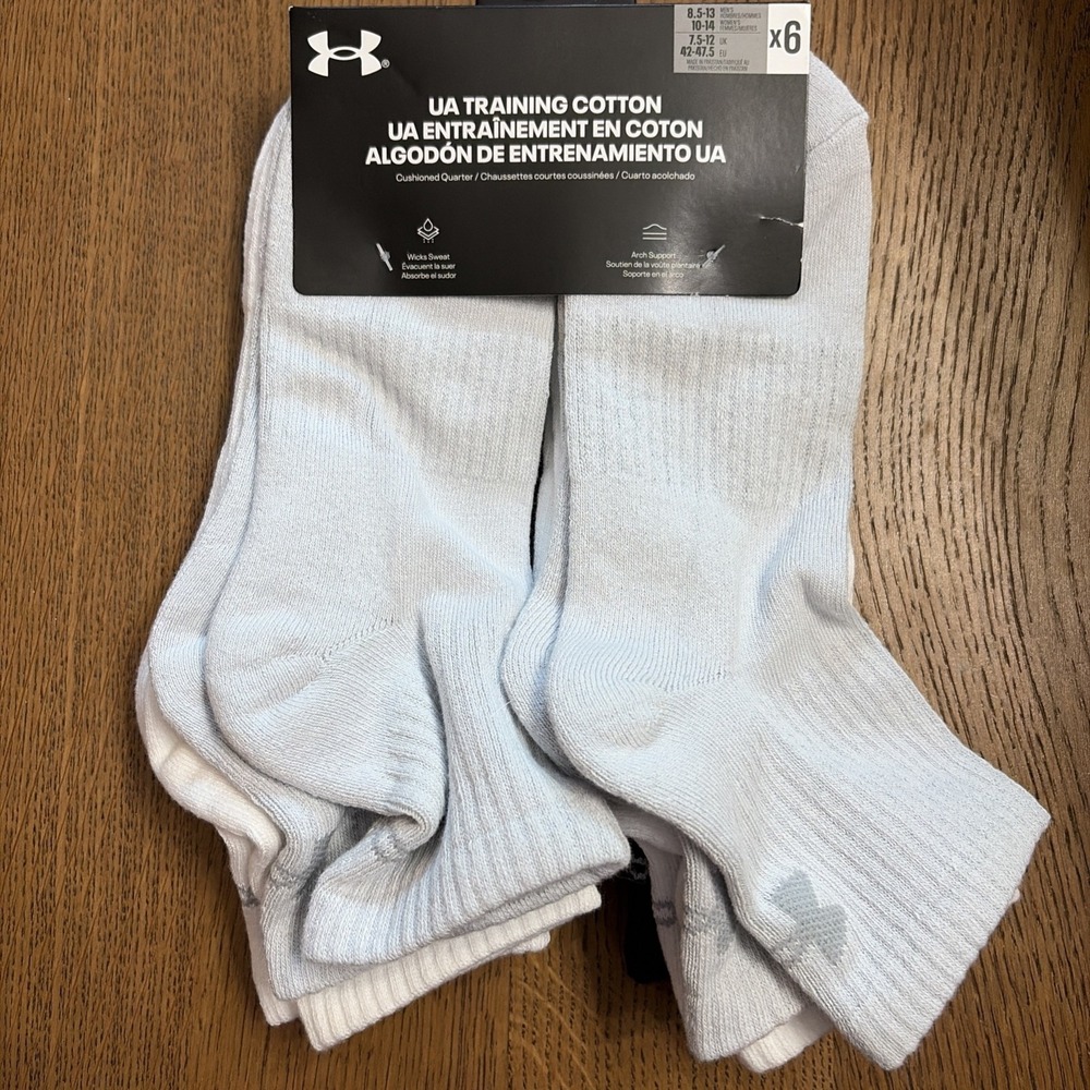 Under Armour Mens Performance Training Cotton Cushioned Quarter Socks -SZ 8.5-13